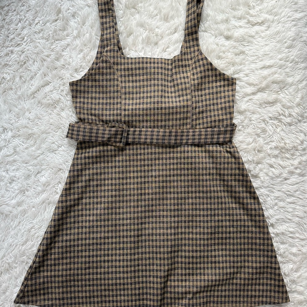 Topshop Belted Check Pinafore Dress - Size 12